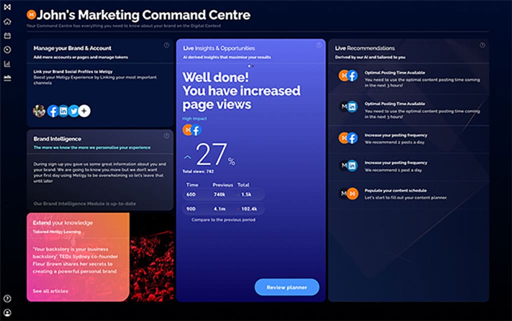 Metigy dashboard